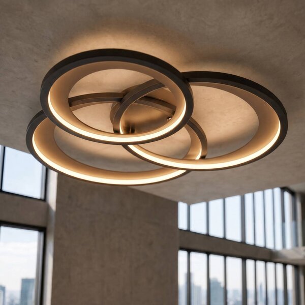 Trio Lighting Granada LED mennyezeti lámpa, matt fekete/arany, dimmelhető, Fekete, Nappali / Étkező, fém, Modern