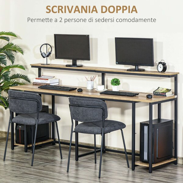 Homcom dupla íróasztal, MDF / fém, 200x53x100 cm, Fekete-barna