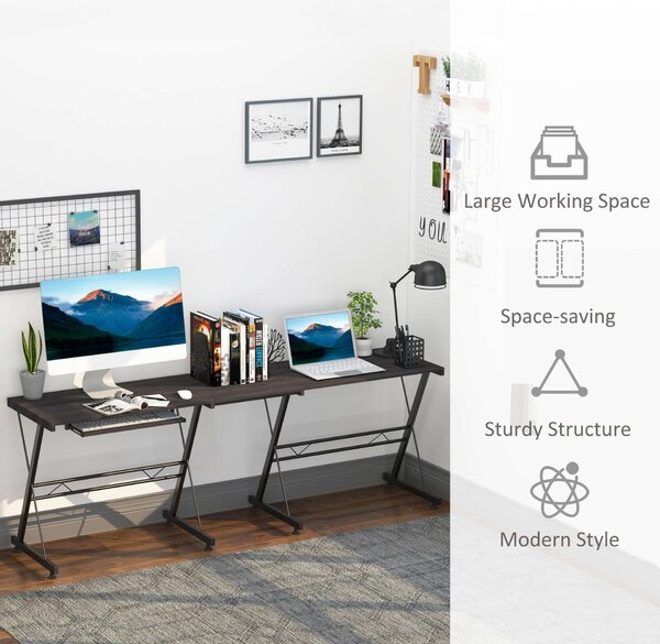 Homcom kihúzható fa és acél sarokasztal, fekete 130W x 130W x 73,5H cm