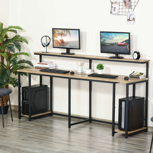 Homcom dupla íróasztal, MDF / fém, 200x53x100 cm, Fekete-barna