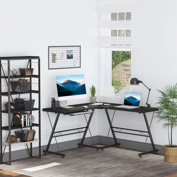 Homcom kihúzható fa és acél sarokasztal, fekete 130W x 130W x 73,5H cm