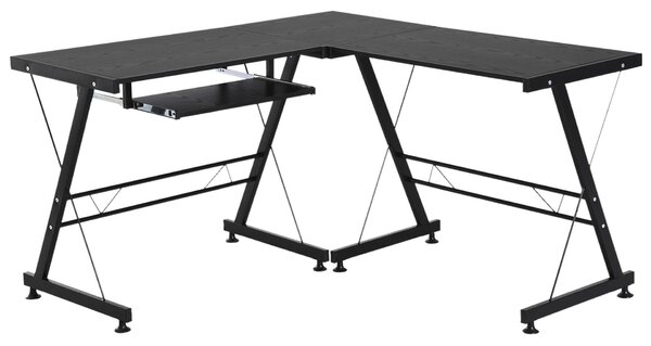Homcom kihúzható fa és acél sarokasztal, fekete 130W x 130W x 73,5H cm
