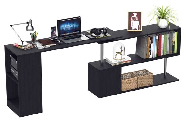 Computer Íróasztal, polcrendszer, 360 ° -ban forgatható, 140 x 39,5 x 78 cm, fa, fekete