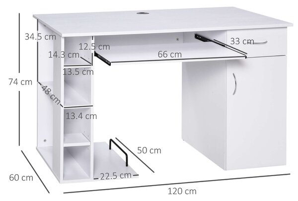 Iroda Asztal Polcokkal és Fiókkal , MDF, 120 x 60 x 74 cm, Fehér