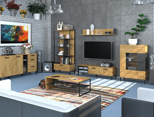 KONDELA Polcállvány nyitott 1S, craft tölgy arany/antracit, SANTANA