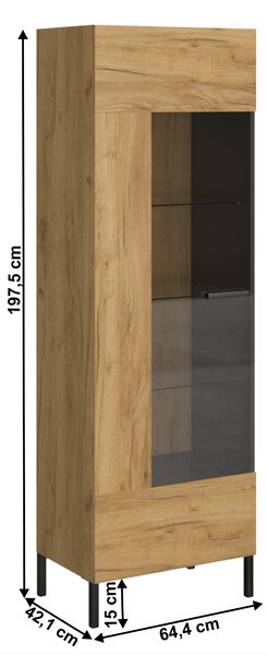 KONDELA Vitrin 1W, craft tölgy arany/antracit, SANTANA