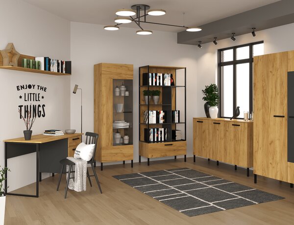 KONDELA Polcállvány nyitott 1S, craft tölgy arany/antracit, SANTANA