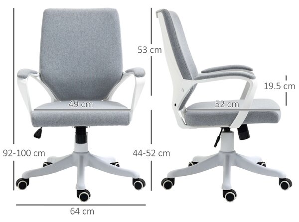 Homcom Ergonomikus irodai szék, kerekes, állítható magasságú, poliészter / nylon, 62x69x92-102 cm, szürke