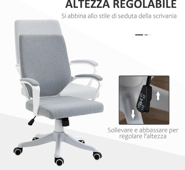 Homcom Ergonomikus irodai szék, kerekes, állítható magasságú, poliészter / nylon, 62x69x92-102 cm, szürke