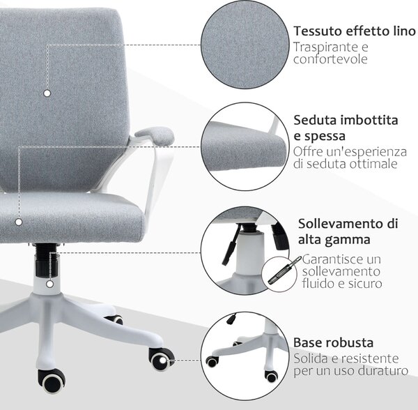 Homcom Ergonomikus irodai szék, kerekes, állítható magasságú, poliészter / nylon, 62x69x92-102 cm, szürke