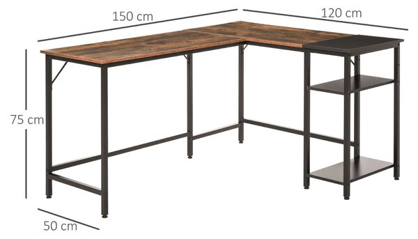 Sarokasztal, PAL/Fém, 150 x 120 x 75 cm, Barna/Fekete