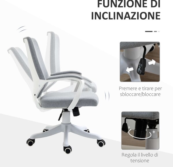 Homcom Ergonomikus irodai szék, kerekes, állítható magasságú, poliészter / nylon, 62x69x92-102 cm, szürke