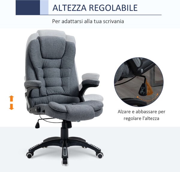 Homcom Ergonomikus irodai szék, állítható magasságú, poliészter/PP, 67 x 72 x 110-120 cm, szürke
