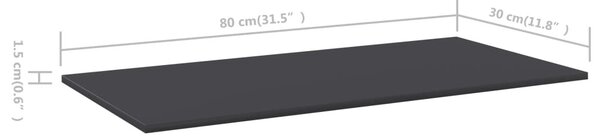 8 db szürke forgácslap könyvespolc lap 80 x 30 x 1,5 cm