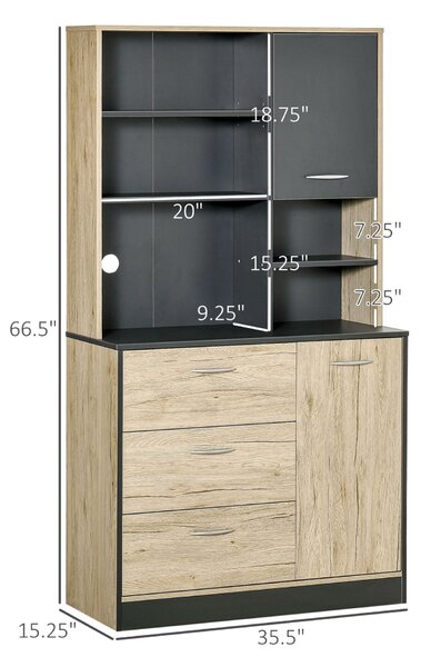 Homcom konyhabútor 4 fa, tölgy és fekete polc, 90x39x169cm