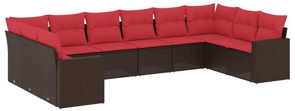 10 részes barna polyrattan kerti ülőgarnitúra párnákkal