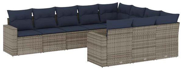 10 részes szürke polyrattan kerti ülőgarnitúra párnával
