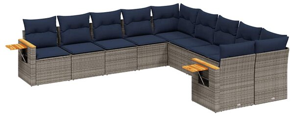 10 részes szürke polyrattan kerti ülőgarnitúra párnával
