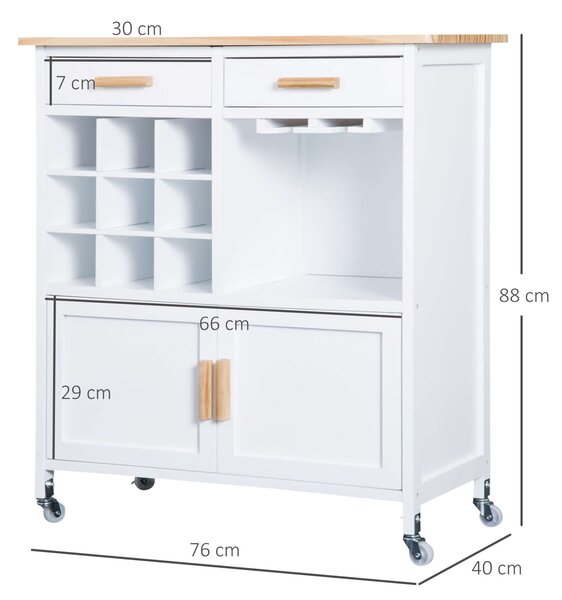 Konyhai szekrény kerekekkel 76x40x88, Fehér
