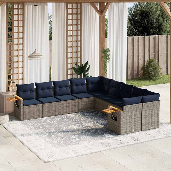 10 részes szürke polyrattan kerti ülőgarnitúra párnával
