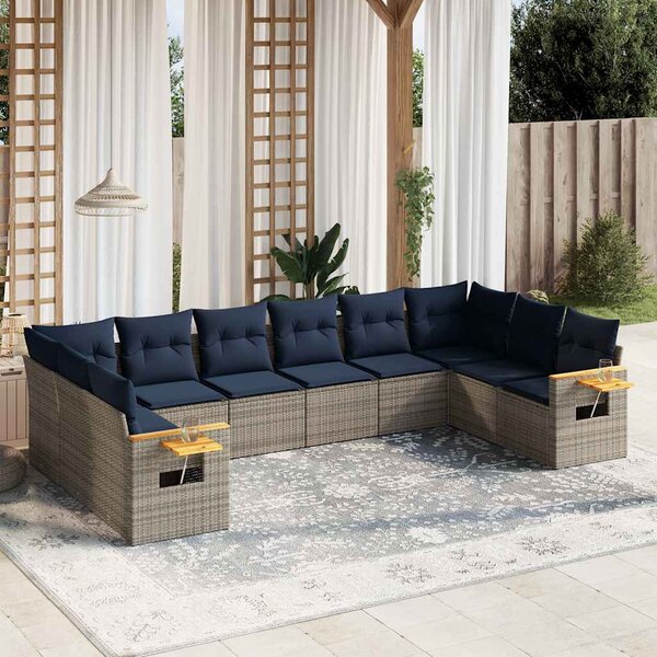 10 részes szürke polyrattan kerti ülőgarnitúra párnával