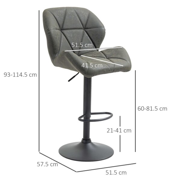 Homcom 2 db Bárszék Készlet, Forgatható, Állítható Magasságú, Öko Bőr/Acél, 51,5 x 57,5 x 93-114,5 cm, Fekete