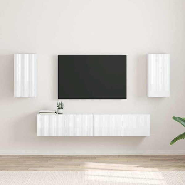 TV Fali Szekrény 2 db Fényes Fehér Szerelt Fa