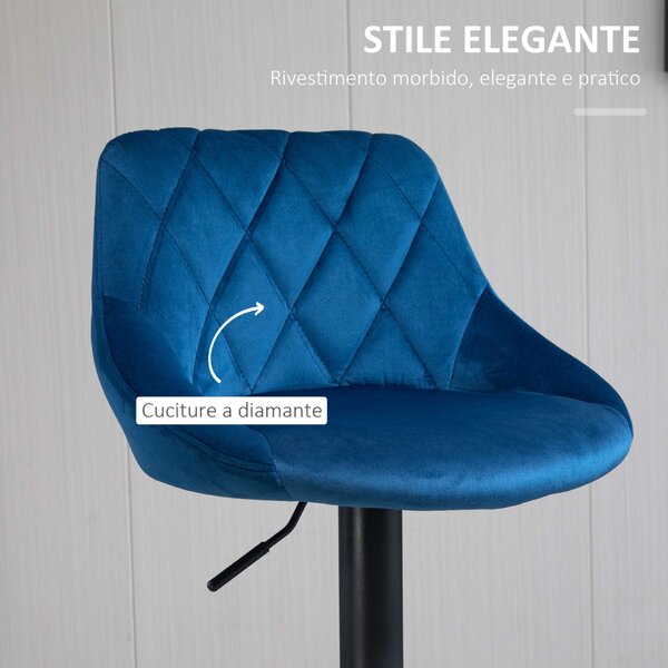 Homcom 2 db Bárszék Készlet, Forgatható, Állítható Magasságú, Poliészter/Fém, Kék