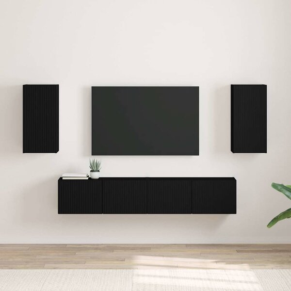TV Fali Szekrény 2 pcs Fekete 30 x 31 x 60 cm Faanyag