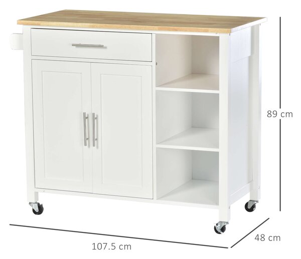 Homcom konyhaszekrény, 1 fiók, 1 szekrény, 3 polc és 4 kerék, 107,5x48x89cm, fehér