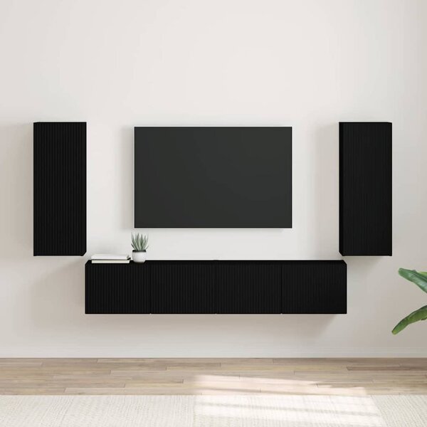 TV Fali Szekrény 2 pcs Fekete 30 x 31 x 80 cm Faanyag