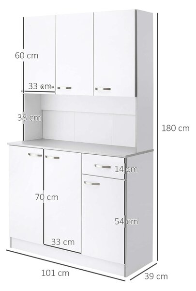 Aosom Konyhaszekrény 6 ajtó +1 fiók, fehér-szürke, 101x39x180 cm