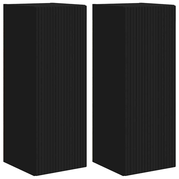 TV Fali Szekrény 2 pcs Fekete 30 x 31 x 80 cm Faanyag