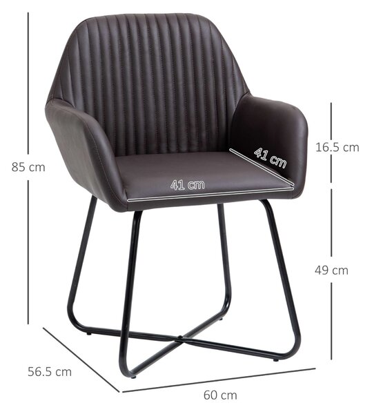 2 db Ergonomikus Étkezőszék Készlet, Karokkal, Eco Bőr/Fém, 60 x 56,5 x 85 cm, Barna