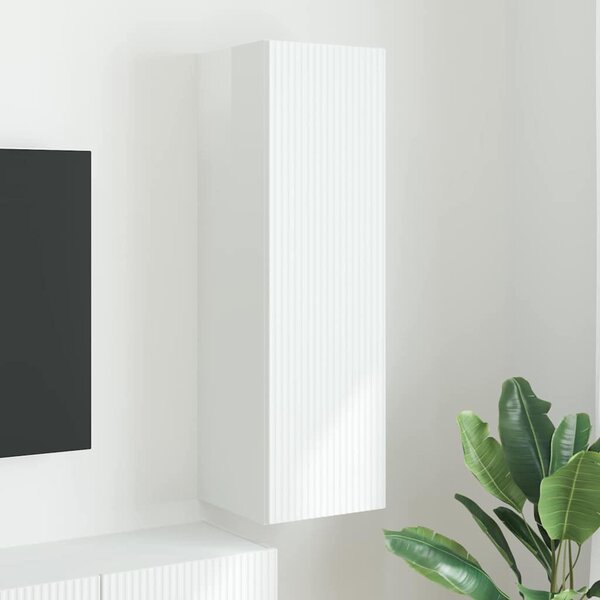 TV Fali Szekrény Fényes Fehér 30 x 31 x 100 cm Faanyag