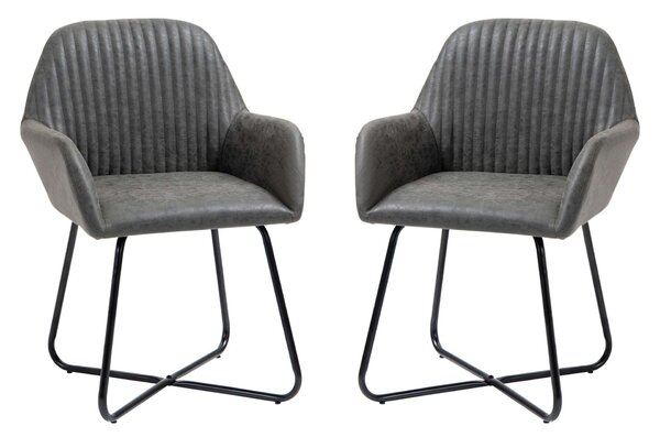 2 db ergonomikus szék készlet, karokkal, Eco bőr/fém, 60 x 56,5 x 85 cm, szürke