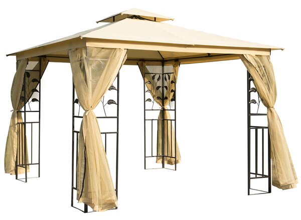 Kerti pavilon sátor, oldalháló, acél / poliészter, 3x3m, bézs