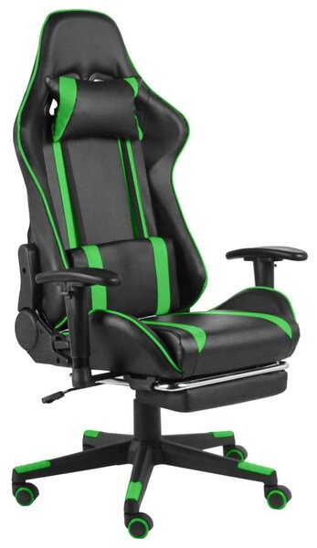 VidaXL zöld PVC forgó gamer szék lábtartóval #fekete-zöld