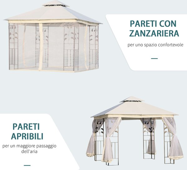 Homcom kerti pavilon, Oldalháló, Acél / Poliészter, 3x3m, Fehér