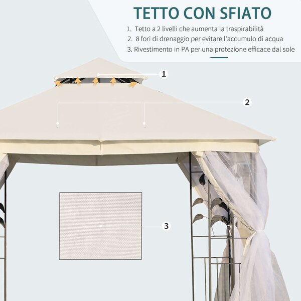 Homcom kerti pavilon, Oldalháló, Acél / Poliészter, 3x3m, Fehér