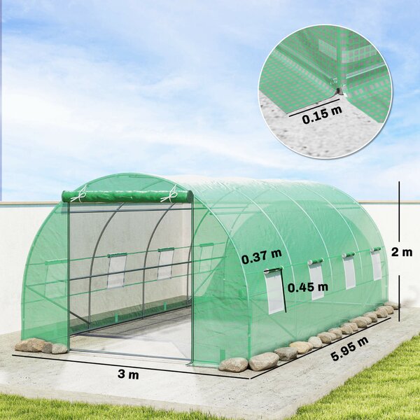 Outsunny alagút üvegház növényeknek, zöld, 6x3x2m