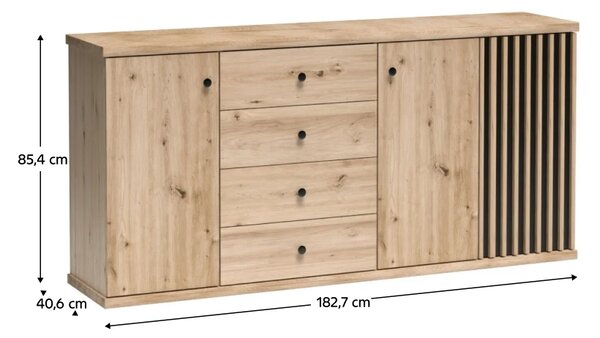 KONDELA Komód, artisan tölgy/fekete, KOLI C-20