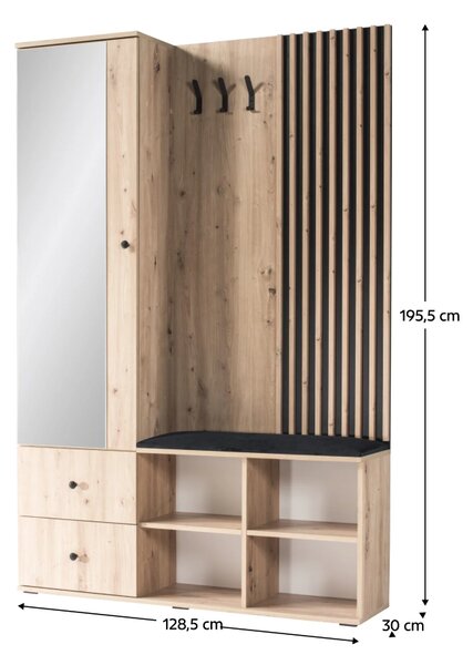 KONDELA Előszoba, artisan tölgy/fekete, KOLI C