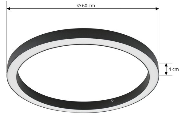 Lucande LED mennyezeti lámpa Neor, fekete, Ø 60 cm, CCT, dimmelhető, dimmelhető, Fekete, Folyosó, fém, Modern