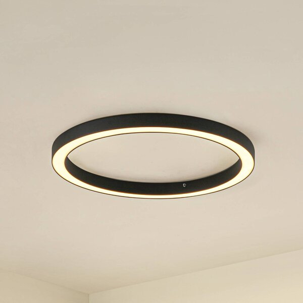 Lucande LED mennyezeti lámpa Neor, fekete, Ø 60 cm, CCT, dimmelhető, dimmelhető, Fekete, Folyosó, fém, Modern