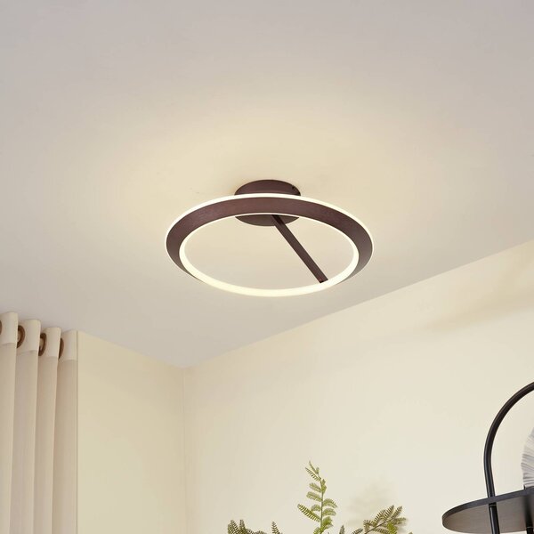Lucande Eldra LED mennyezeti világítás, kávébarna, Ø 55 cm, CCT, dimmelhető, Barna / rozsda, Nappali / Étkező, fém, Modern