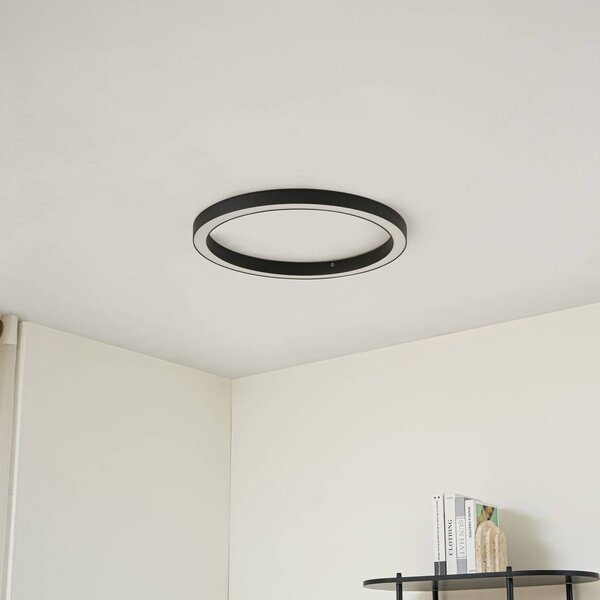Lucande LED mennyezeti lámpa Neor, fekete, Ø 60 cm, CCT, dimmelhető, dimmelhető, Fekete, Folyosó, fém, Modern