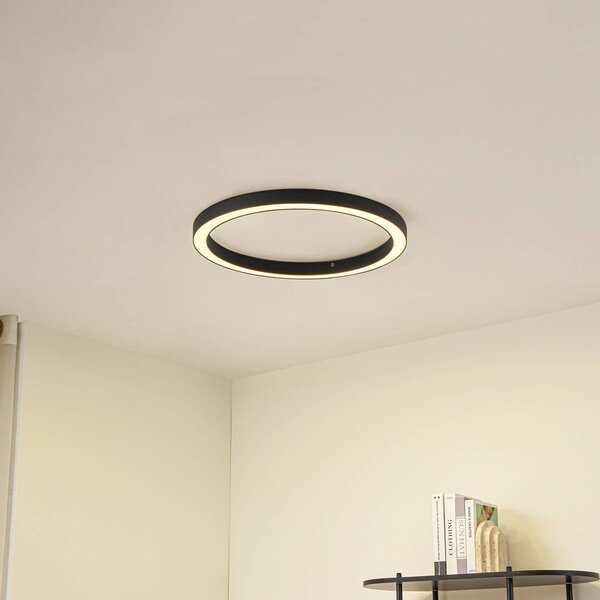 Lucande LED mennyezeti lámpa Neor, fekete, Ø 60 cm, CCT, dimmelhető, dimmelhető, Fekete, Folyosó, fém, Modern