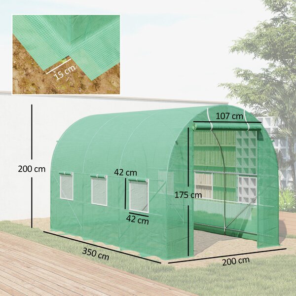 Kerti üvegház lekerekített PE tetővel, 3,5x2x2m