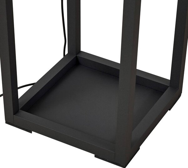 Lindby LED álló világítás Birta, polc, 155 cm, fekete, fém, dimmelhető, Fekete, Nappali / Étkező, fém, Modern